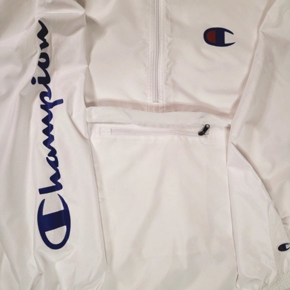 CHAMPION MENS PACKABLE HOODED JACKET Windbreaker White, Size L - Picture 6 of 9